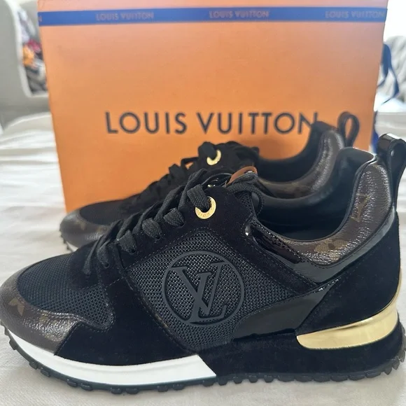 Louis Vuitton Black Suede & Monogram Low-Top Sneakers with Gold Accent - Picture 13 of 16